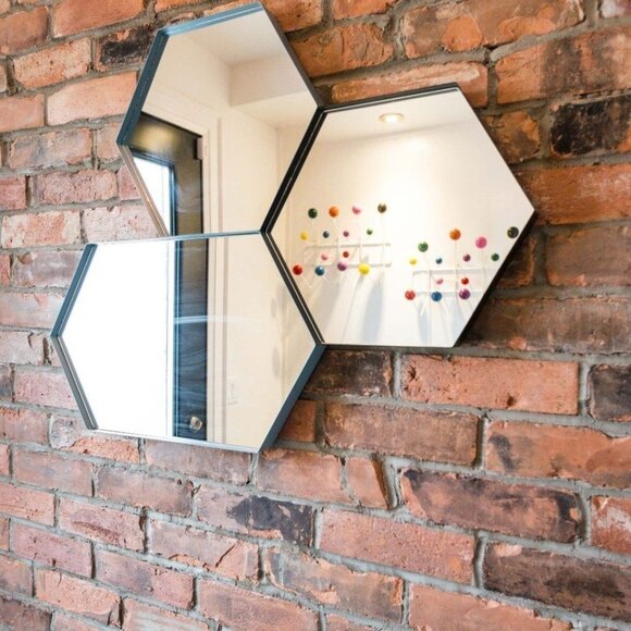 EQ3 Hex Mirror Small black metal frame 11”x13” - Picture 6 of 7